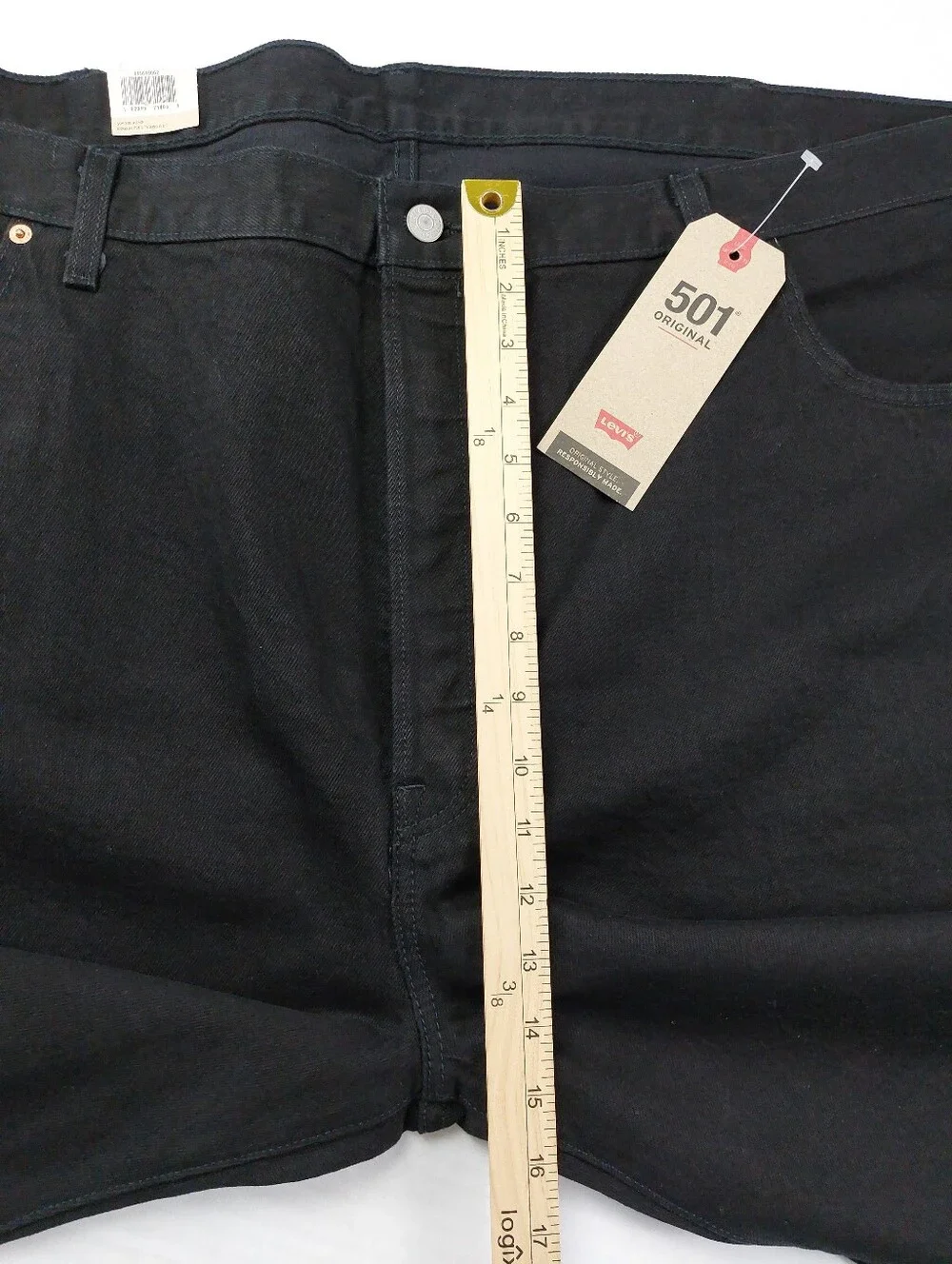 Levis Button Fly 501 Jeans Mens 50x28 Original Black Denim Stretch NWT $69.50